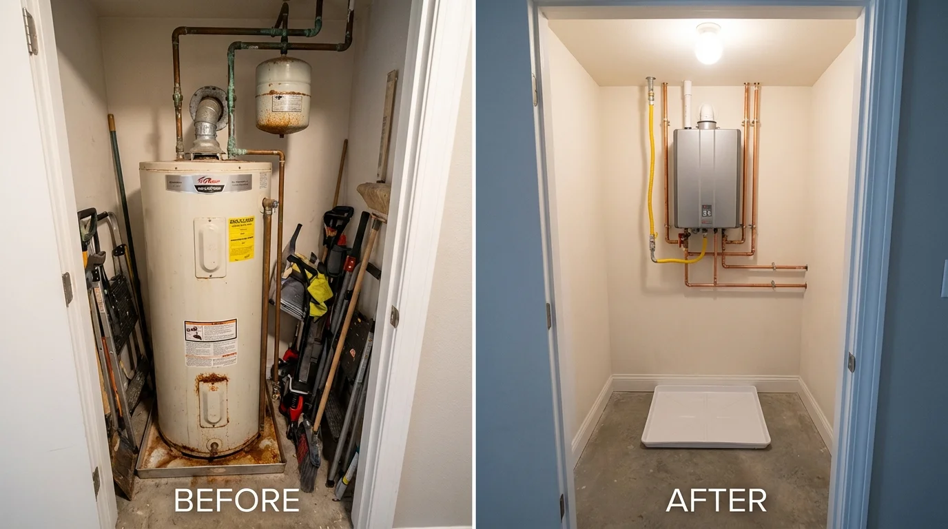 Tank water heater versus wall-mounted tankless unit comparison for Clarion, IA homeowners