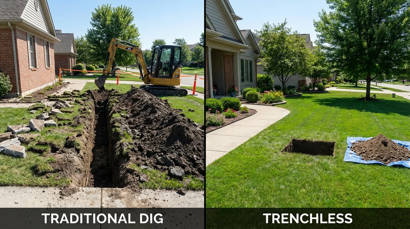 Trenchless sewer repair with minimal yard damage versus traditional excavation in Clarion, IA